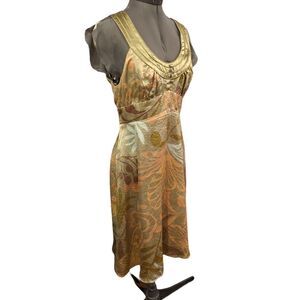 BCBG women's green satin krinkle dress size large